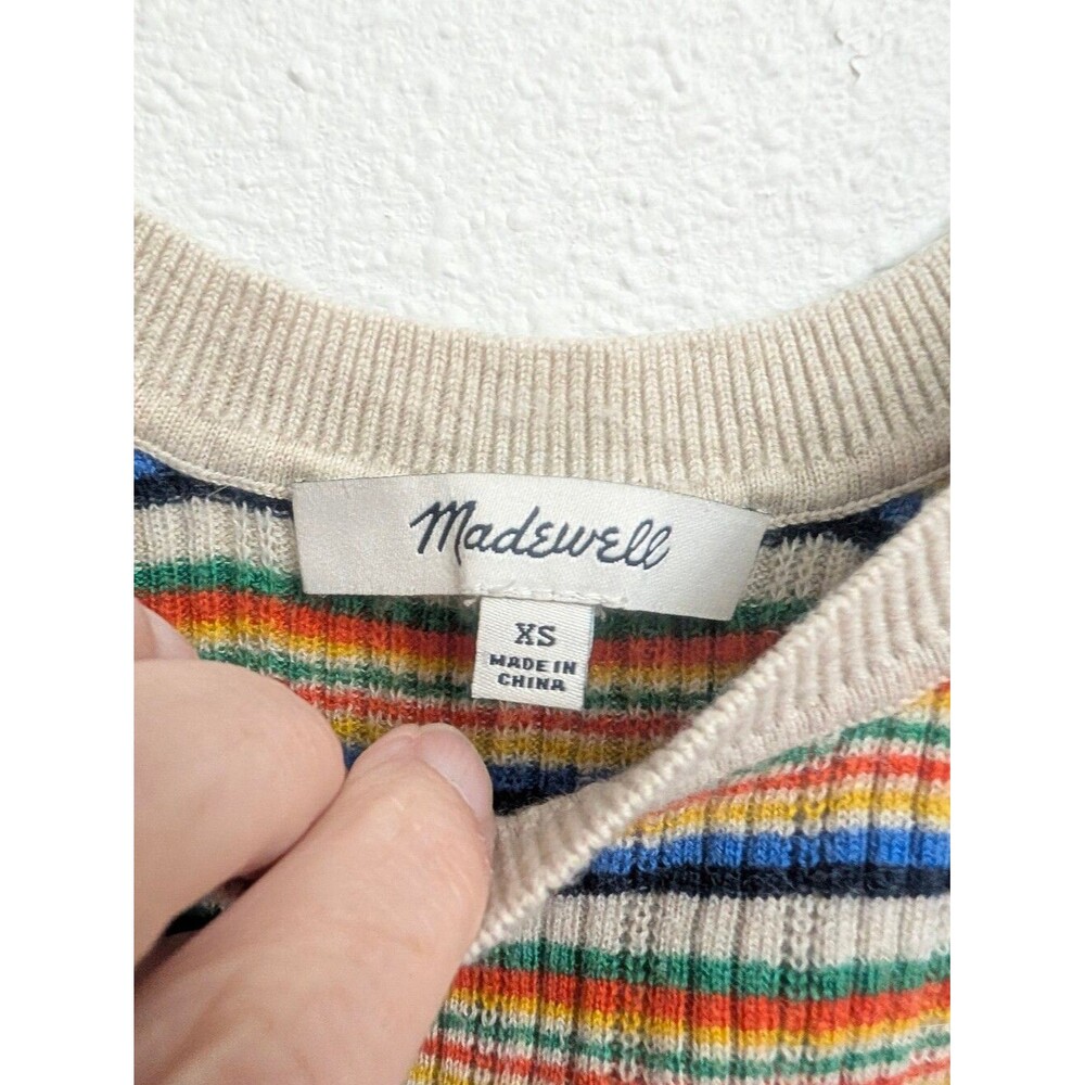 Madewell Striped Chapman Sweater Tank Heather Oat Size XS Scallop Crop - Picture 6 of 8